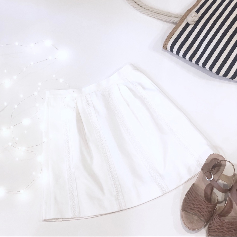 J. Crew White A-Line, Lace Stripe Skirt, Size 00